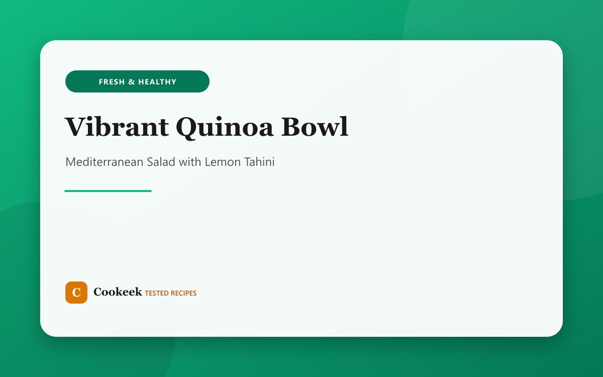 Colorful Mediterranean quinoa bowl with fresh herbs, cherry tomatoes, kalamata olives and drizzled tahini dressing